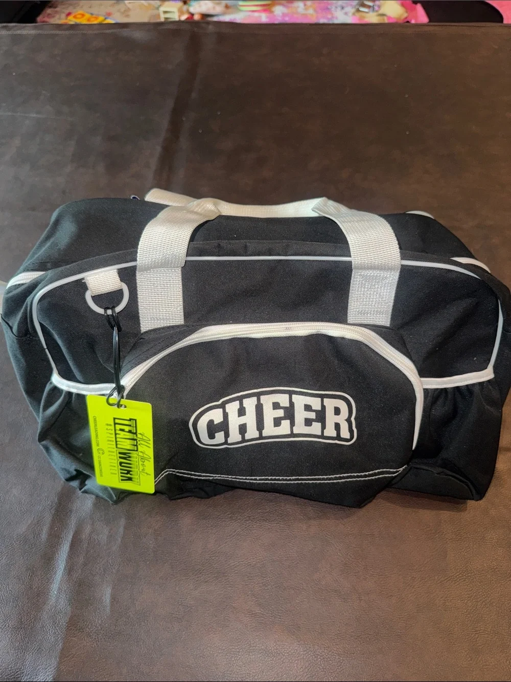 Black CHEER Gym Duffle Bag with White Trim